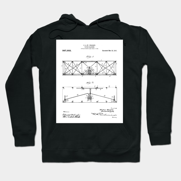 Wright Brothers Plane Patent - Aviation Art - Black And White Hoodie by patentpress